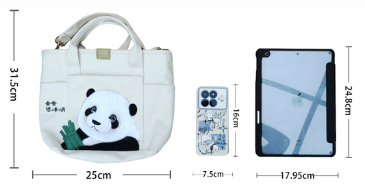 「シャンシャン」リンゴを食べる 手描きバッグ